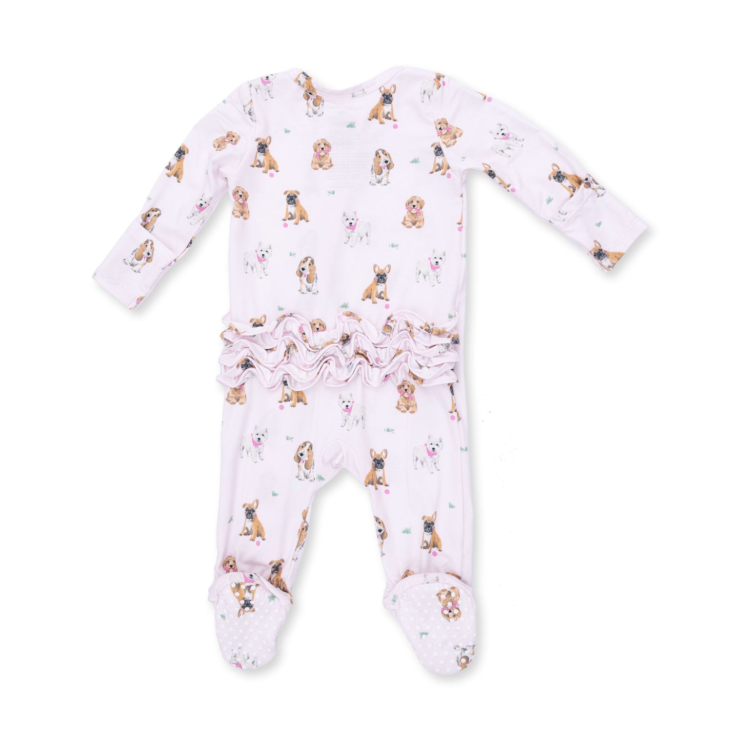 Bestie Dogs Pink - 2 Way Ruffle Back Zipper Footie