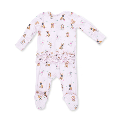 Bestie Dogs Pink - 2 Way Ruffle Back Zipper Footie