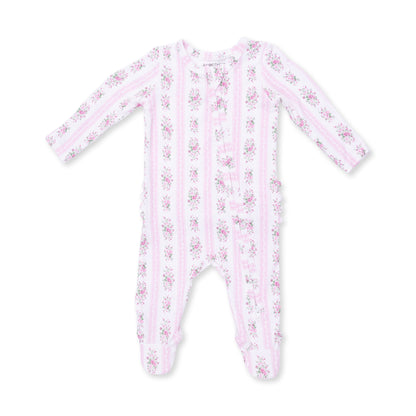 Bella Rose Stripe - 2 Way Ruffle Back Zipper Footie