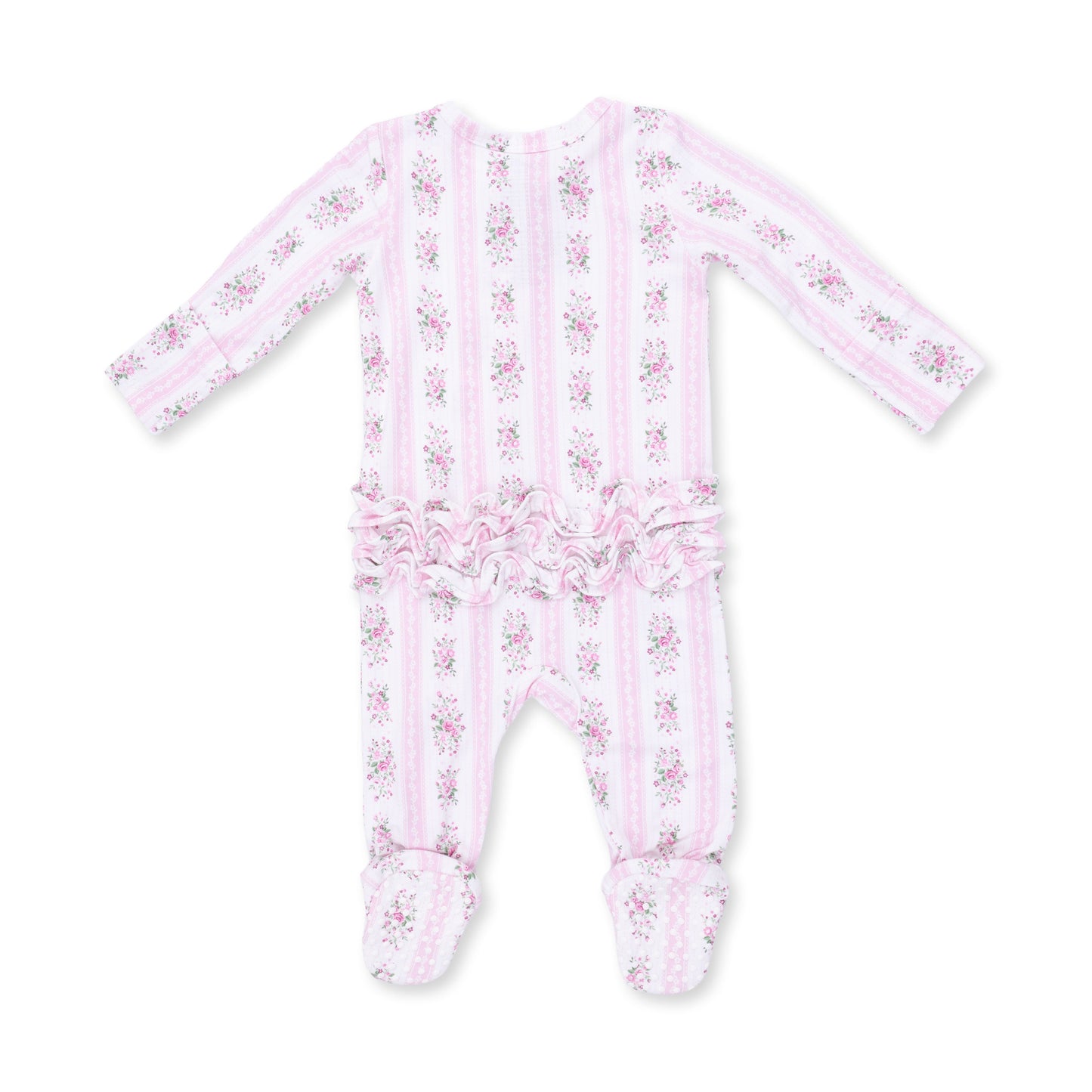 Bella Rose Stripe - 2 Way Ruffle Back Zipper Footie
