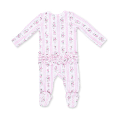 Bella Rose Stripe - 2 Way Ruffle Back Zipper Footie