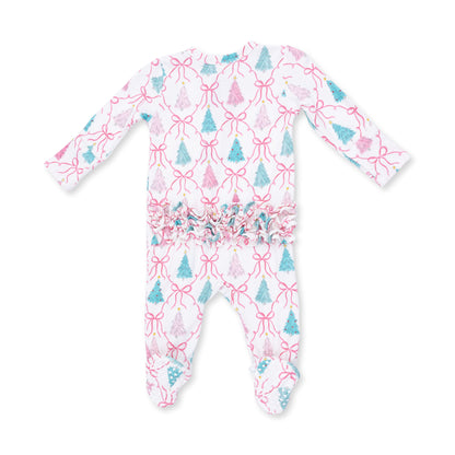 Bow Trellis Tree - 2 Way Ruffle Back Zipper Footie