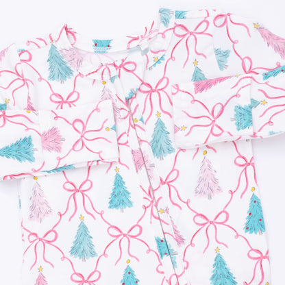 Bow Trellis Tree - 2 Way Ruffle Back Zipper Footie