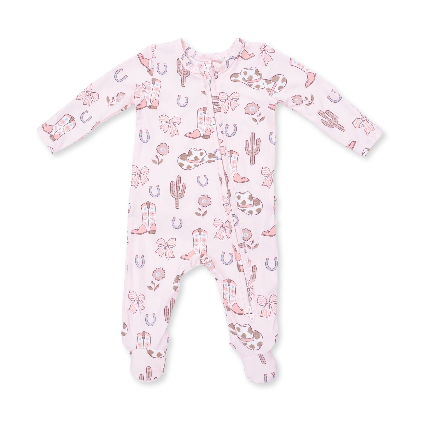 Cowgirl Boots and Bows - 2 Way Ruffle Back Zipper Footie