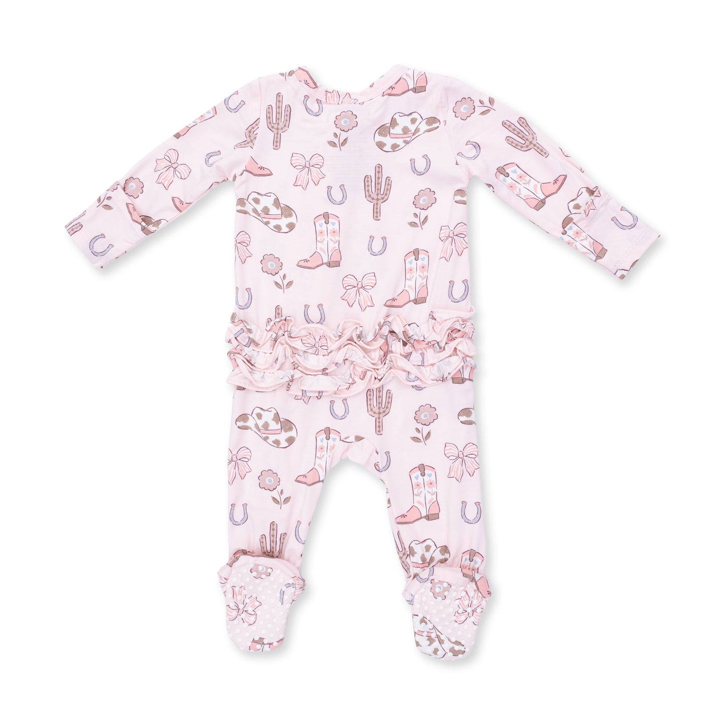 Cowgirl Boots and Bows - 2 Way Ruffle Back Zipper Footie