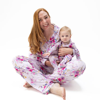 Dahlia Floral - Adult Long Sleeve Coat Style and Pant with Pockets