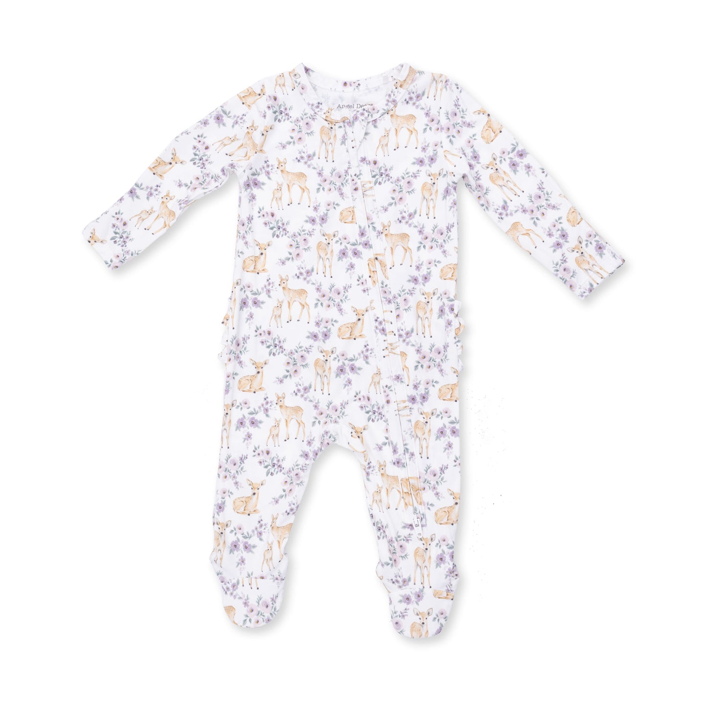 Floral Deer - 2 Way Ruffle Back Zipper Footie