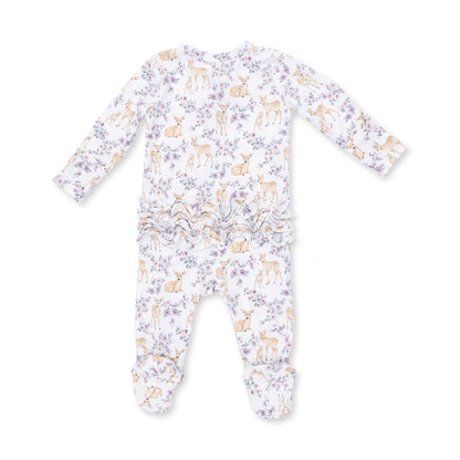 Floral Deer - 2 Way Ruffle Back Zipper Footie