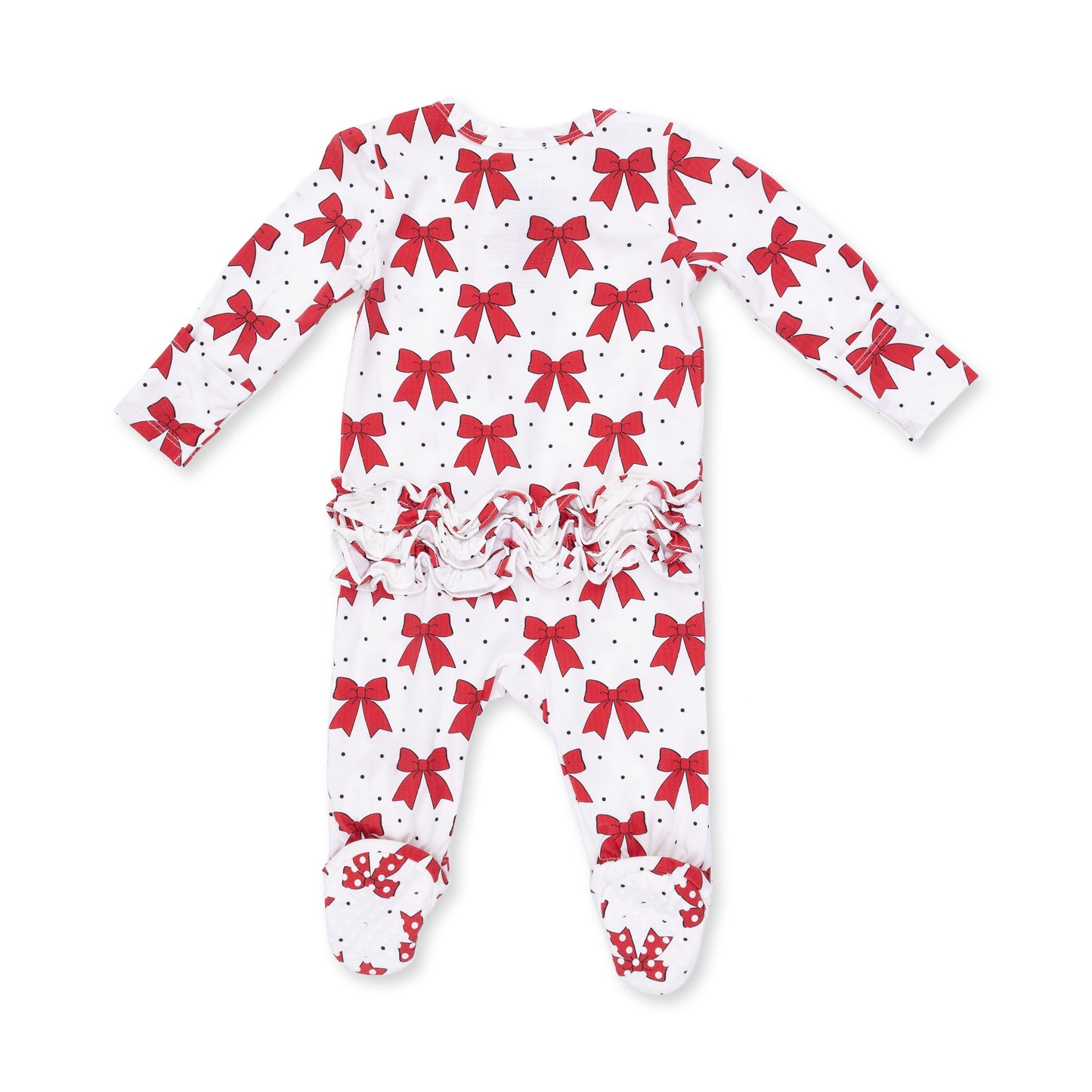 Festive Bows - 2 Way Ruffle Back Zipper Footie