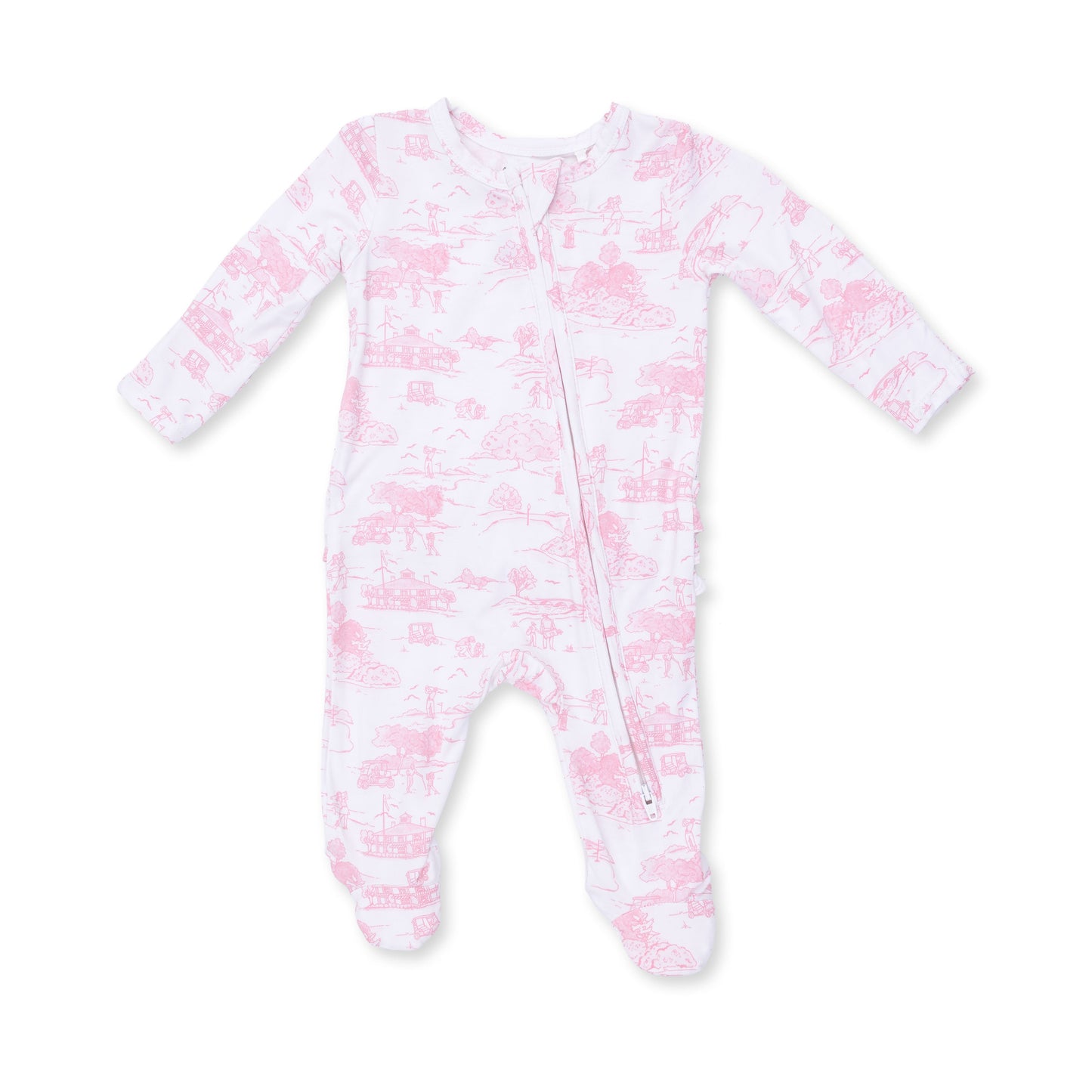 Golf Toile Pink - 2 Way Ruffle Back Zipper Footie