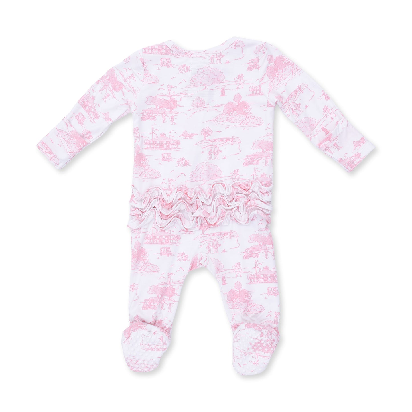 Golf Toile Pink - 2 Way Ruffle Back Zipper Footie