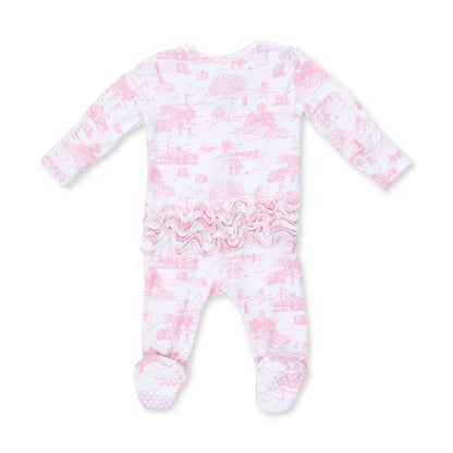 Golf Toile Pink - 2 Way Ruffle Back Zipper Footie