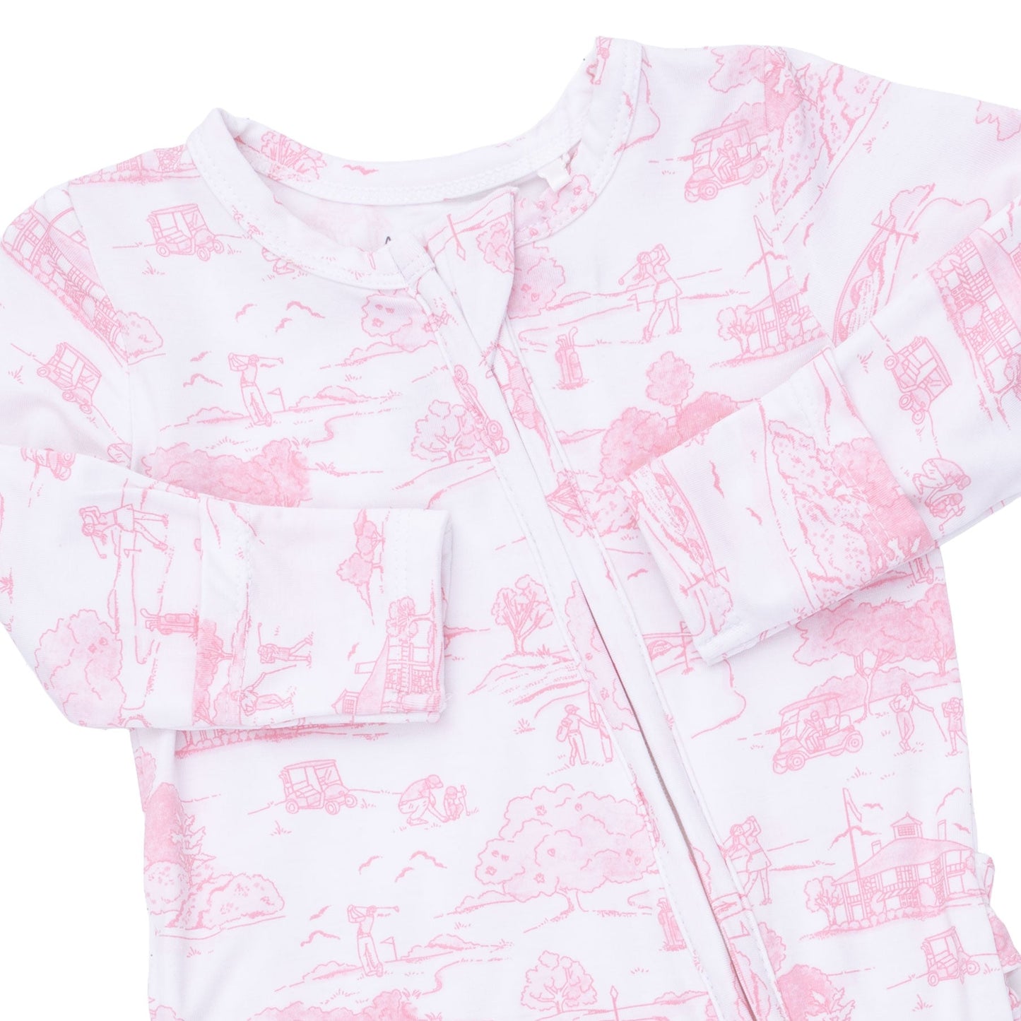 Golf Toile Pink - 2 Way Ruffle Back Zipper Footie