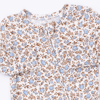 Hazel Floral - 2 Way Ruffle Back Zipper Footie