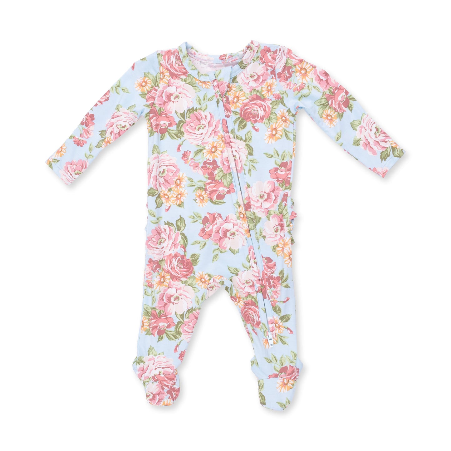 Angeline Floral - 2 Way Ruffle Back Zipper Footie