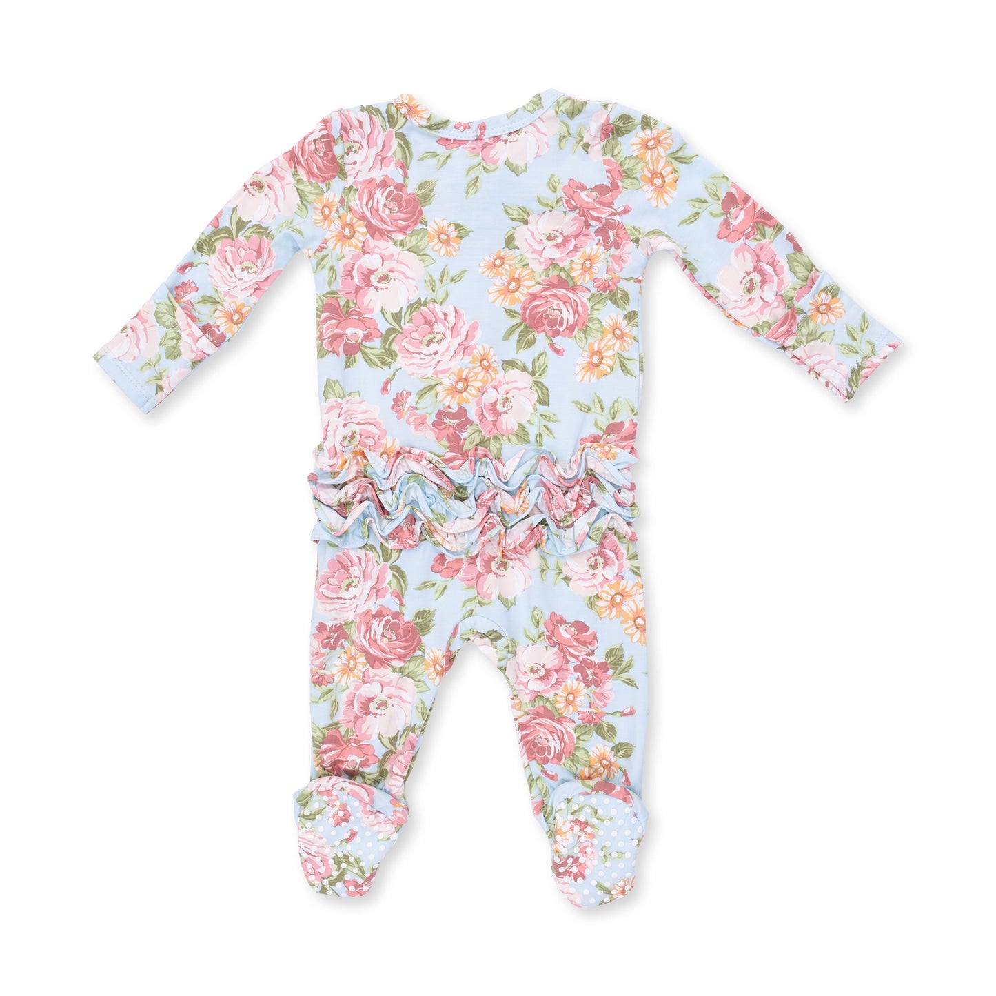 Angeline Floral - 2 Way Ruffle Back Zipper Footie