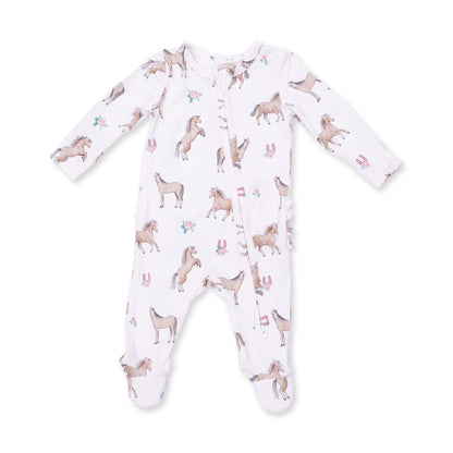 I Love Horses - 2 Way Ruffle Back Zipper Footie