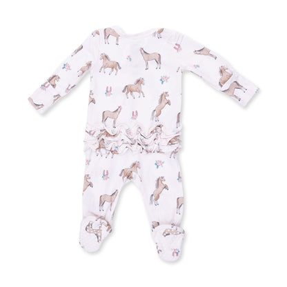 I Love Horses - 2 Way Ruffle Back Zipper Footie