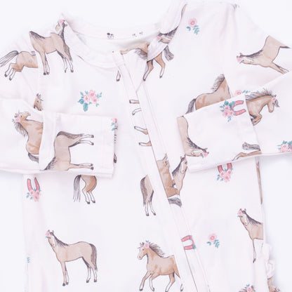 I Love Horses - 2 Way Ruffle Back Zipper Footie