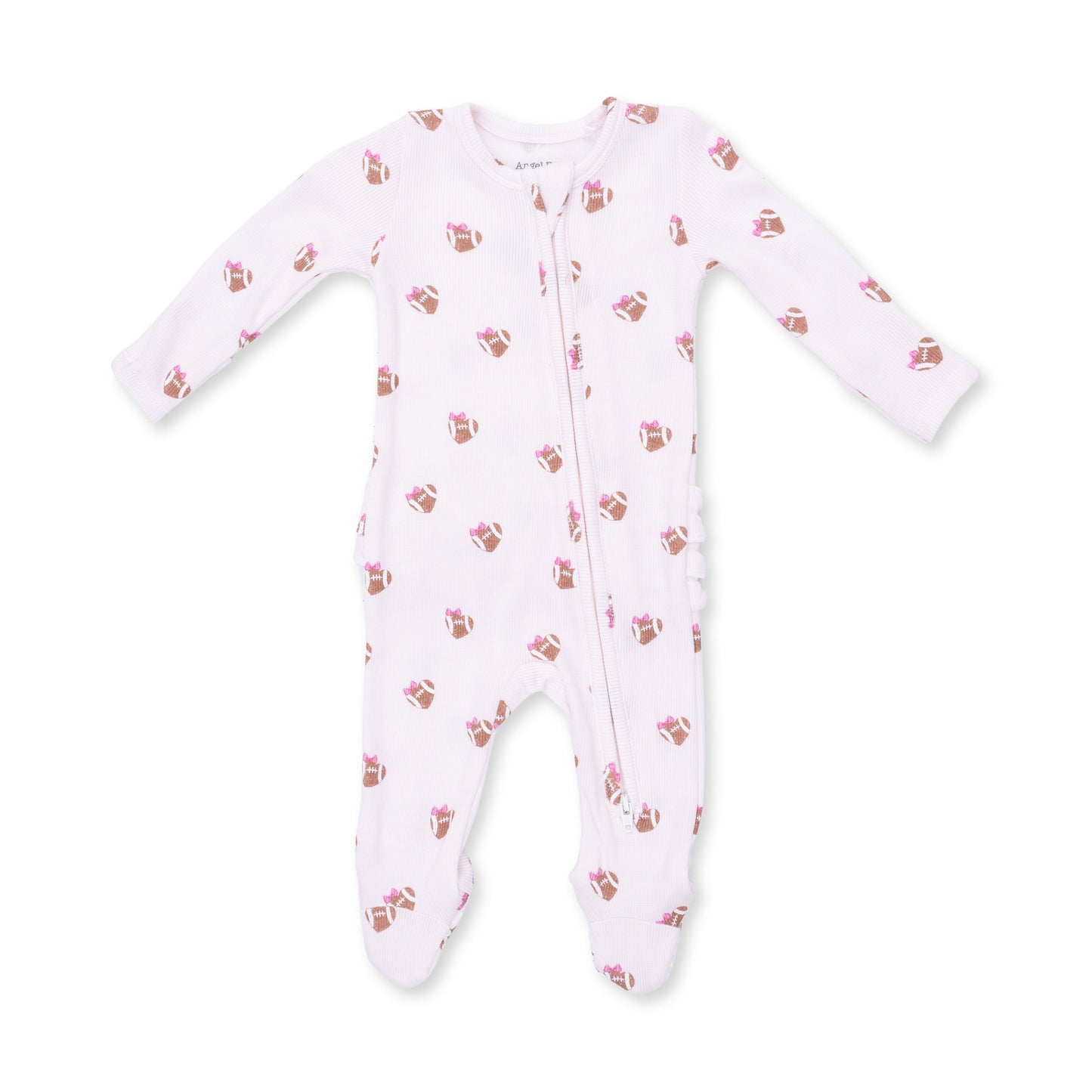 Mini Football Hearts - 2 Way Ruffle Back Zipper Footie