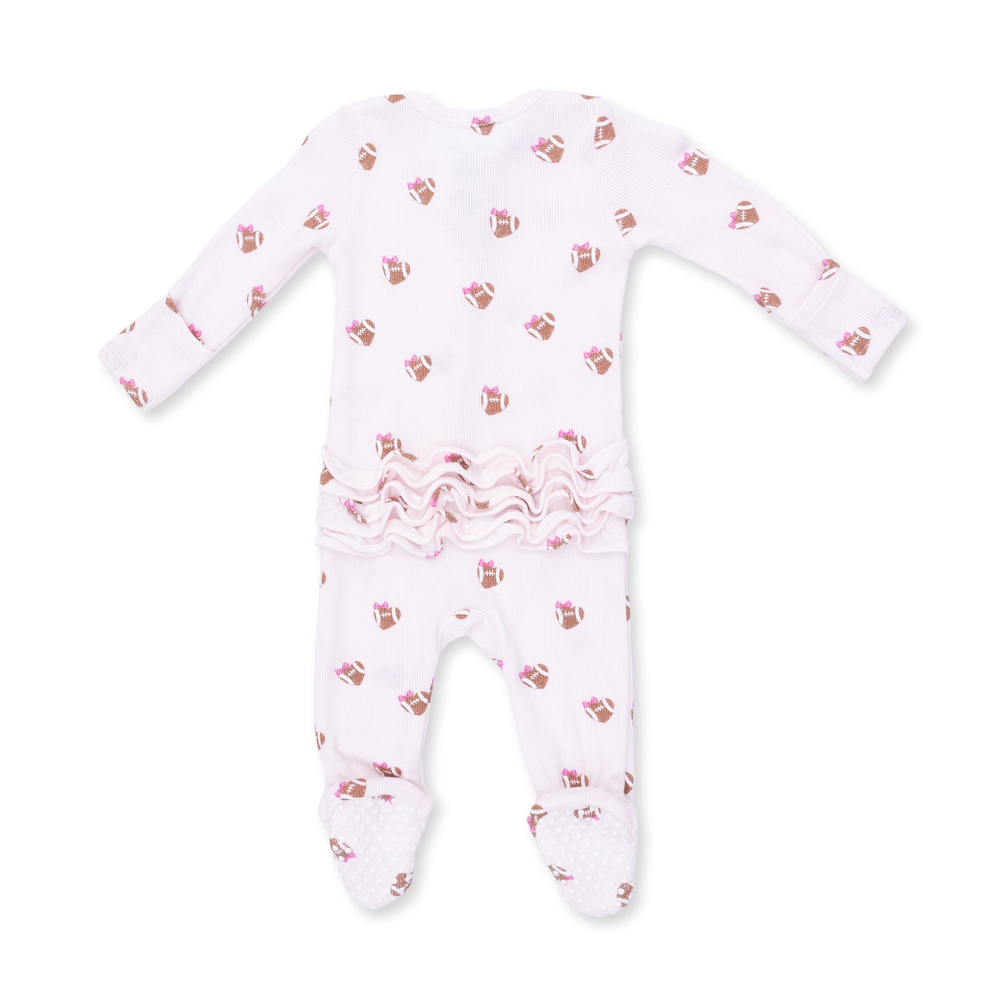 Mini Football Hearts - 2 Way Ruffle Back Zipper Footie