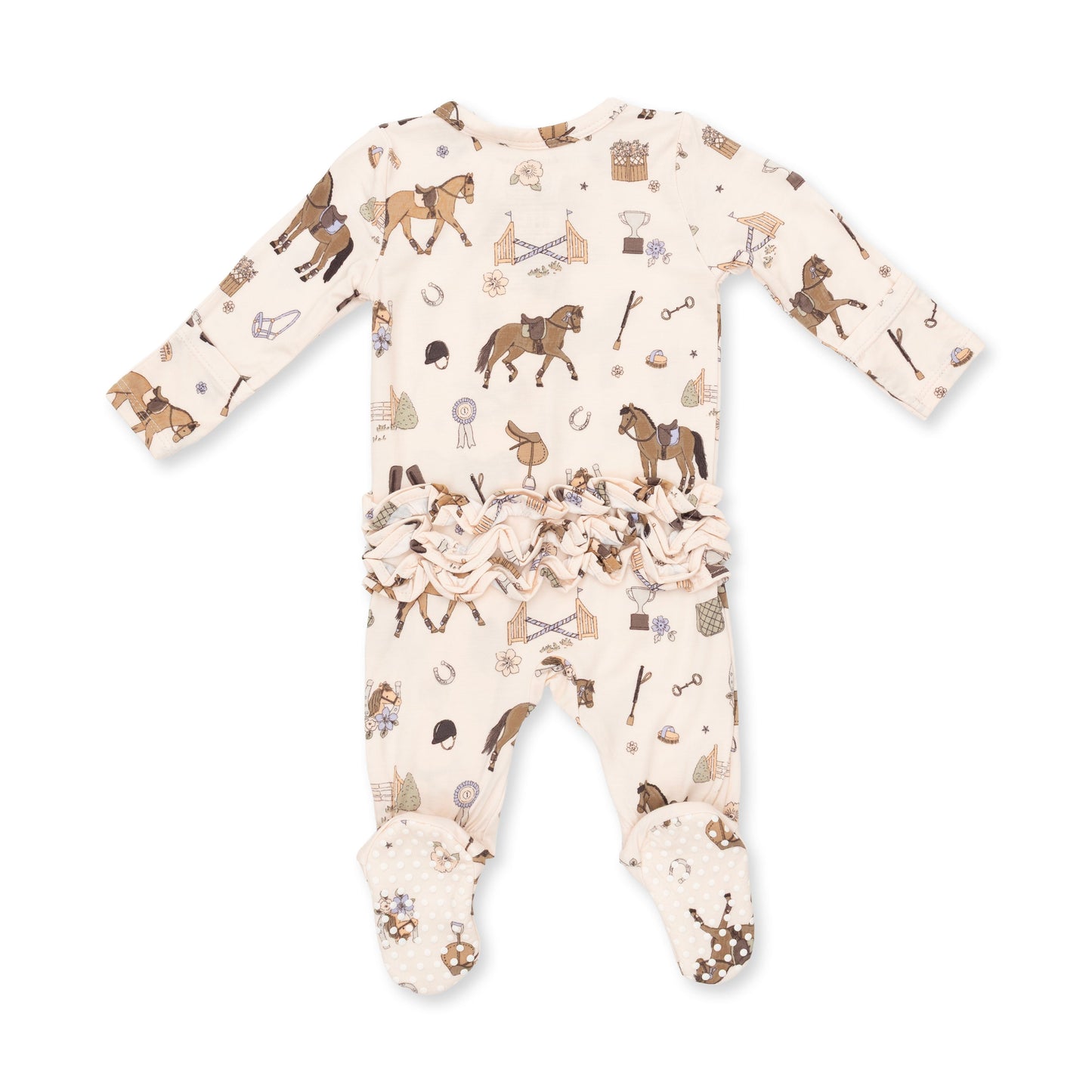 Pretty Equestrian - 2 Way Ruffle Back Zipper Footie