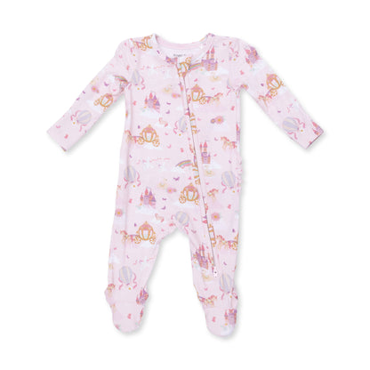 Princess Unicorns and Castle - 2 Way Ruffle Back Zipper Footie