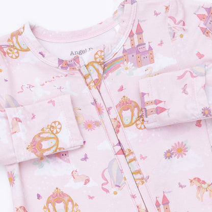 Princess Unicorns and Castle - 2 Way Ruffle Back Zipper Footie