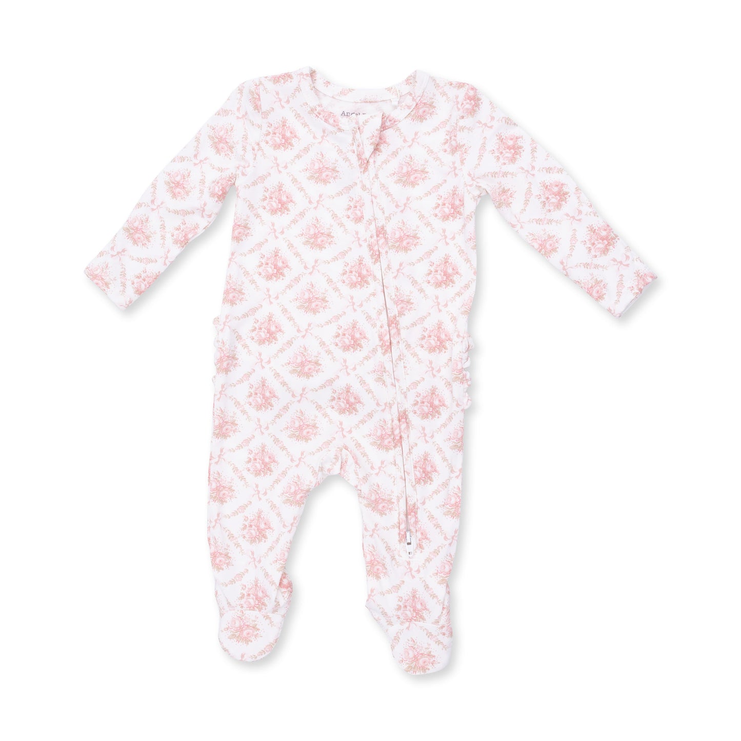 Rose Bow Lattice - 2 Way Ruffle Back Zipper Footie