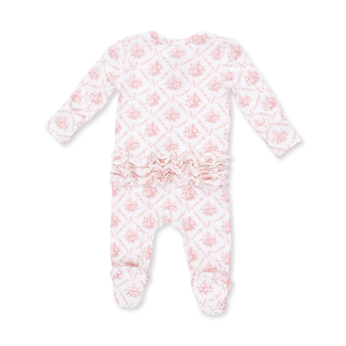 Rose Bow Lattice - 2 Way Ruffle Back Zipper Footie