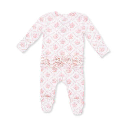 Rose Bow Lattice - 2 Way Ruffle Back Zipper Footie