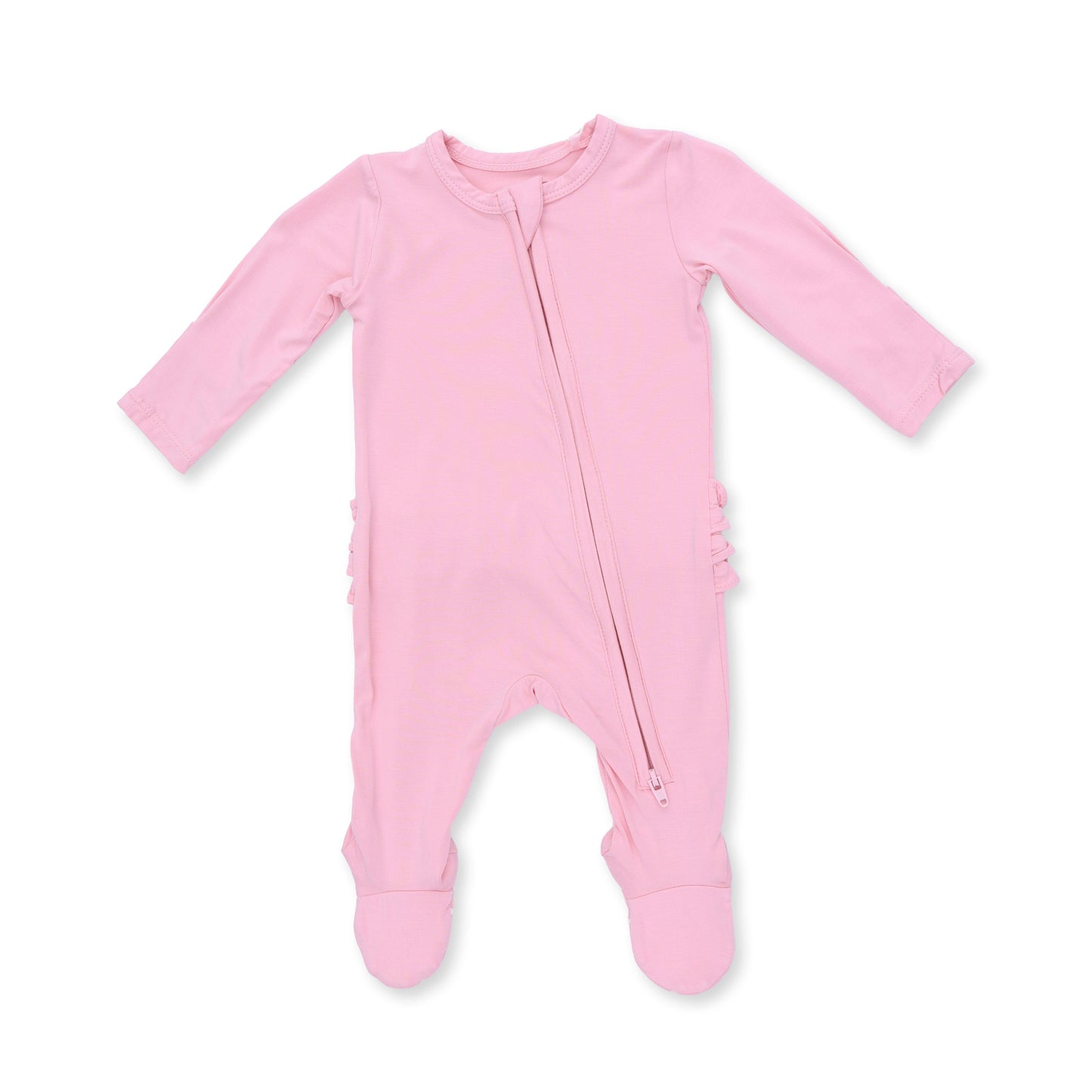 Solid Candy Pink - 2 Way Ruffle Back Zipper Footie