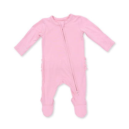 Solid Candy Pink - 2 Way Ruffle Back Zipper Footie