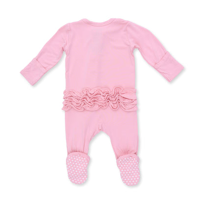 Solid Candy Pink - 2 Way Ruffle Back Zipper Footie