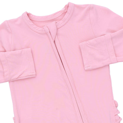 Solid Candy Pink - 2 Way Ruffle Back Zipper Footie