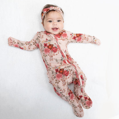Sabrina Floral - 2 Way Ruffle Back Zipper Footie