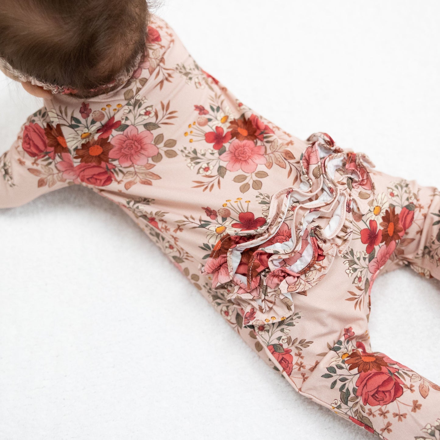 Sabrina Floral - 2 Way Ruffle Back Zipper Footie