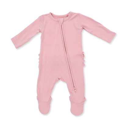 Solid Mellow Rose - 2 Way Ruffle Back Zipper Footie