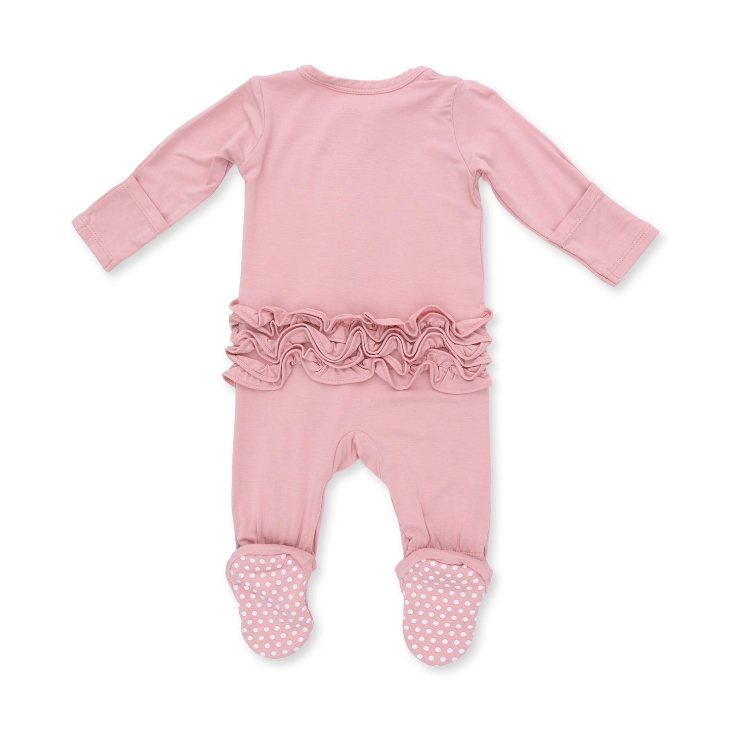 Solid Mellow Rose - 2 Way Ruffle Back Zipper Footie
