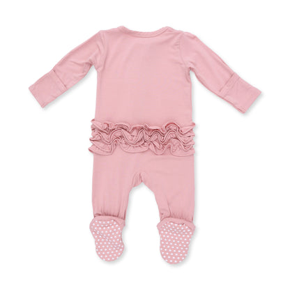 Solid Mellow Rose - 2 Way Ruffle Back Zipper Footie