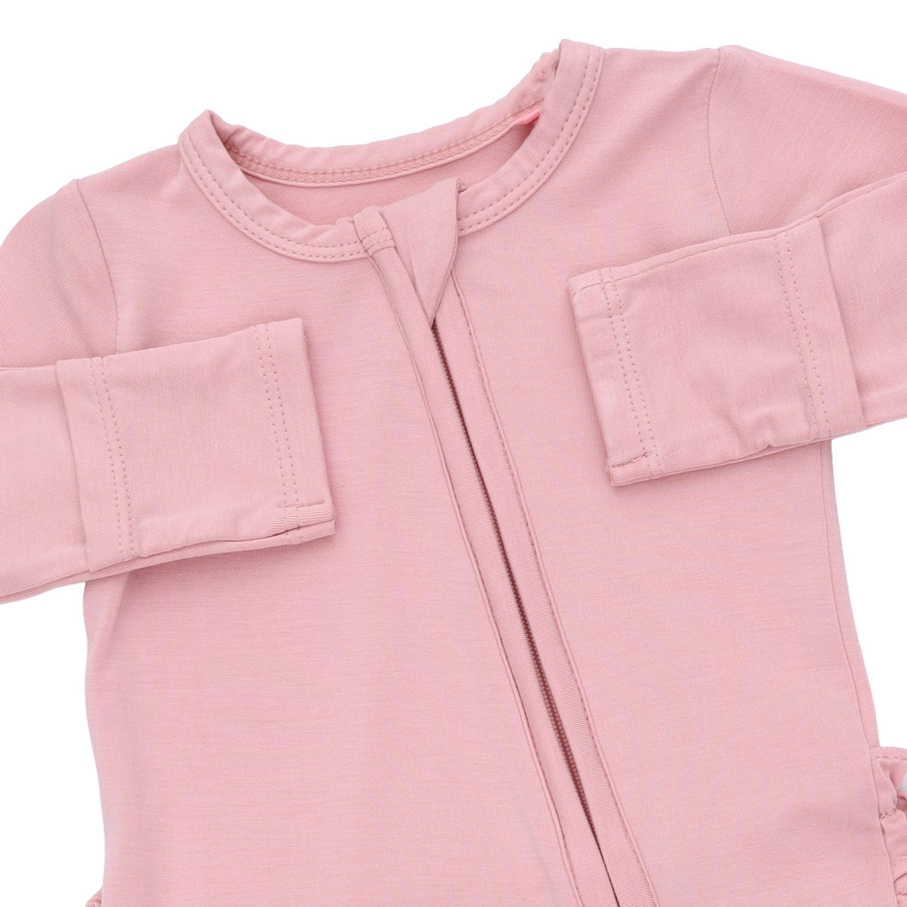 Solid Mellow Rose - 2 Way Ruffle Back Zipper Footie