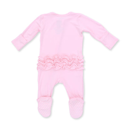 Solid Pink A Boo - 2 Way Ruffle Back Zipper Footie