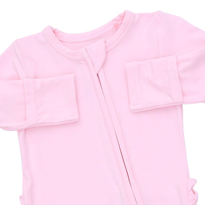 Solid Pink A Boo - 2 Way Ruffle Back Zipper Footie