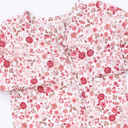 Serene Floral - 2 Way Ruffle Back Zipper Footie