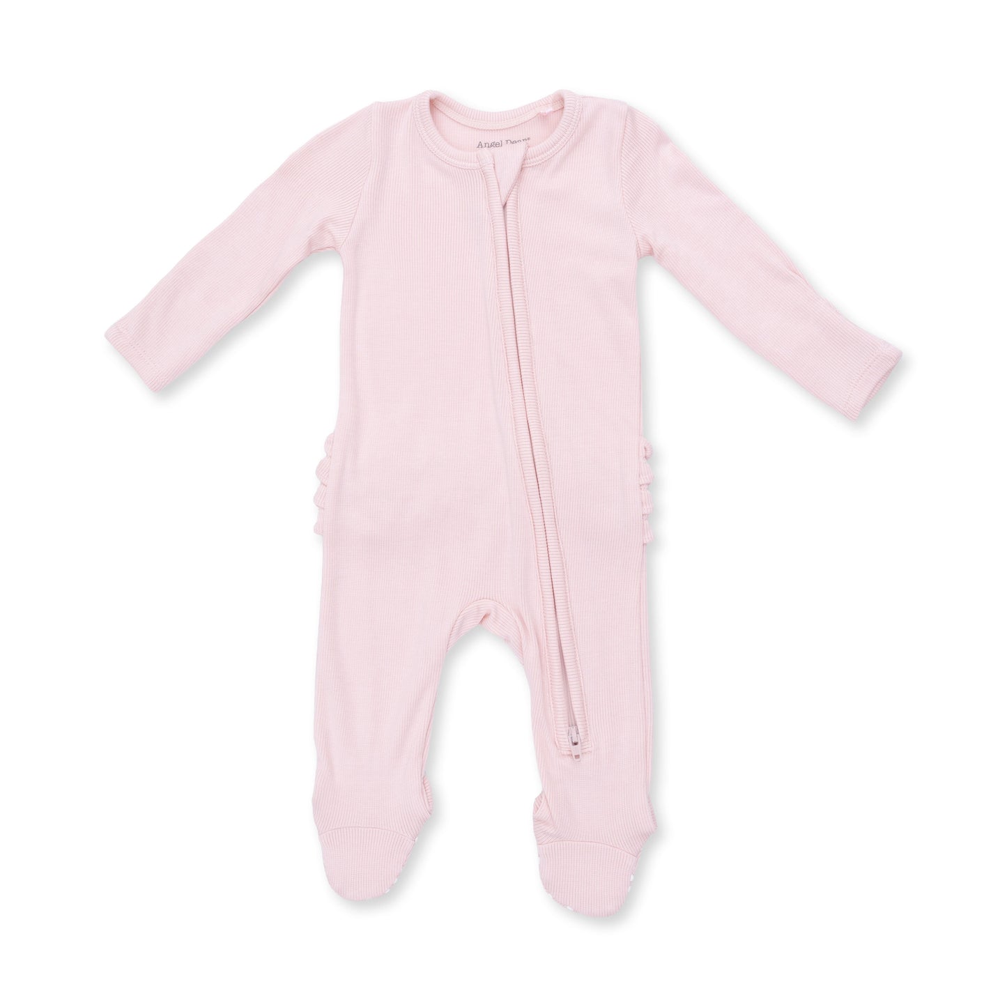 Solid Veiled Pink Rib - 2 Way Ruffle Back Zipper Footie