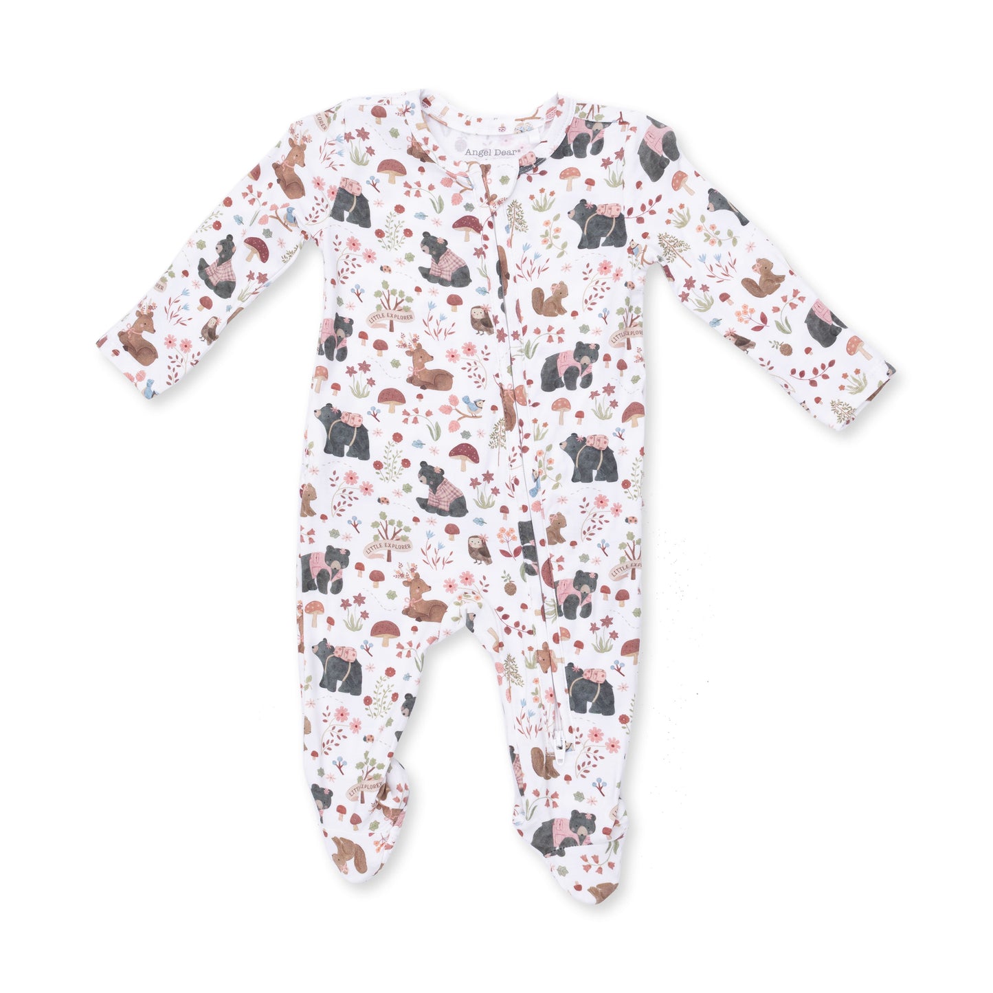 Southern Woodland Animals Pink - 2 Way Ruffle Back Zipper Footie