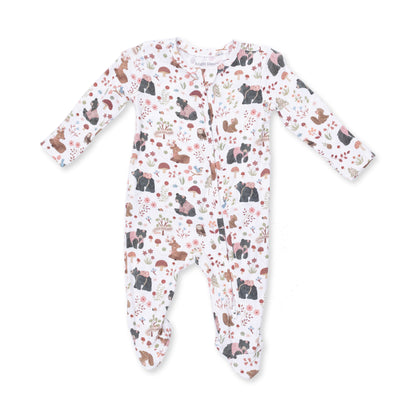 Southern Woodland Animals Pink - 2 Way Ruffle Back Zipper Footie