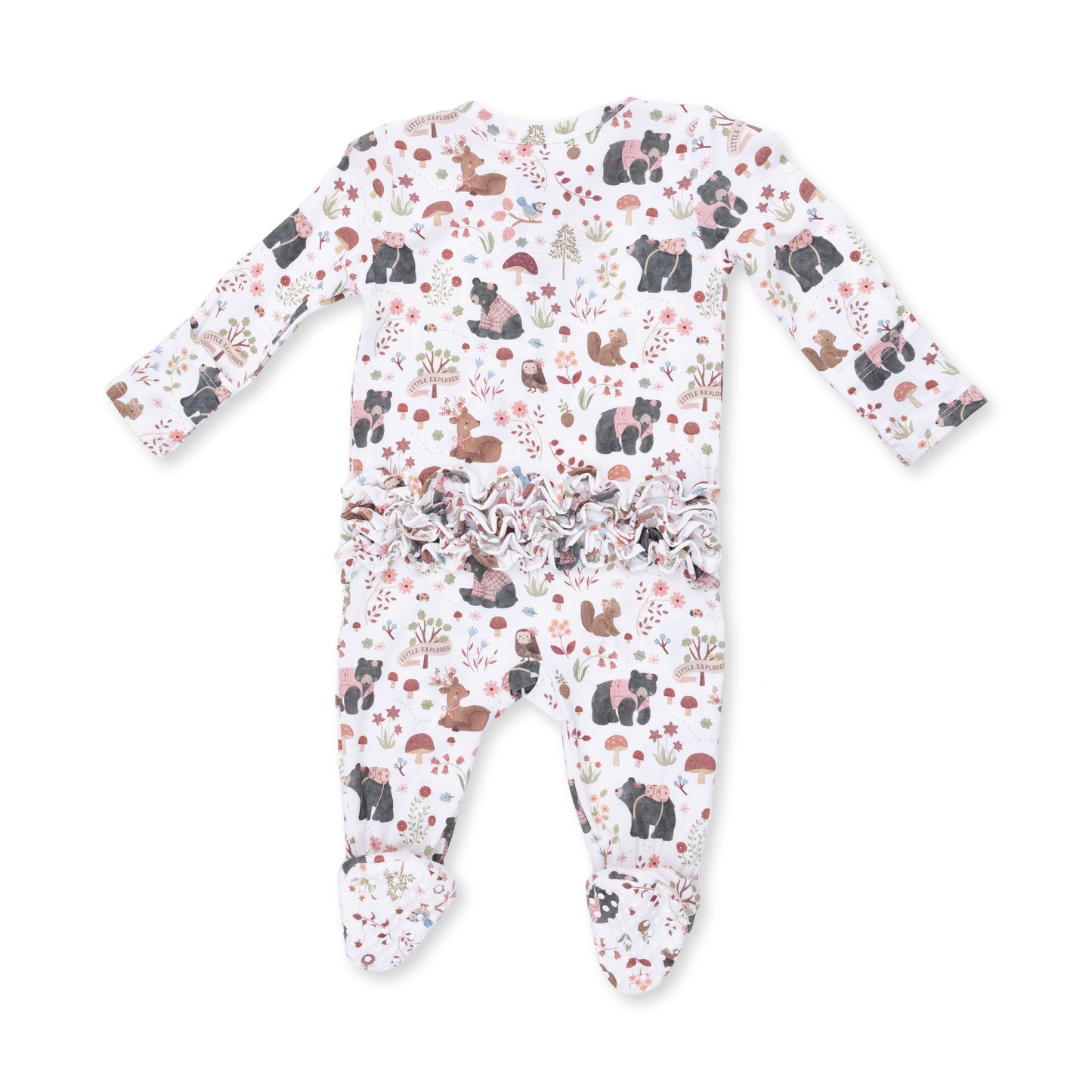 Southern Woodland Animals Pink - 2 Way Ruffle Back Zipper Footie