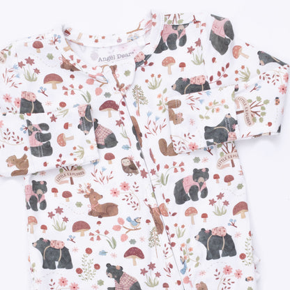 Southern Woodland Animals Pink - 2 Way Ruffle Back Zipper Footie