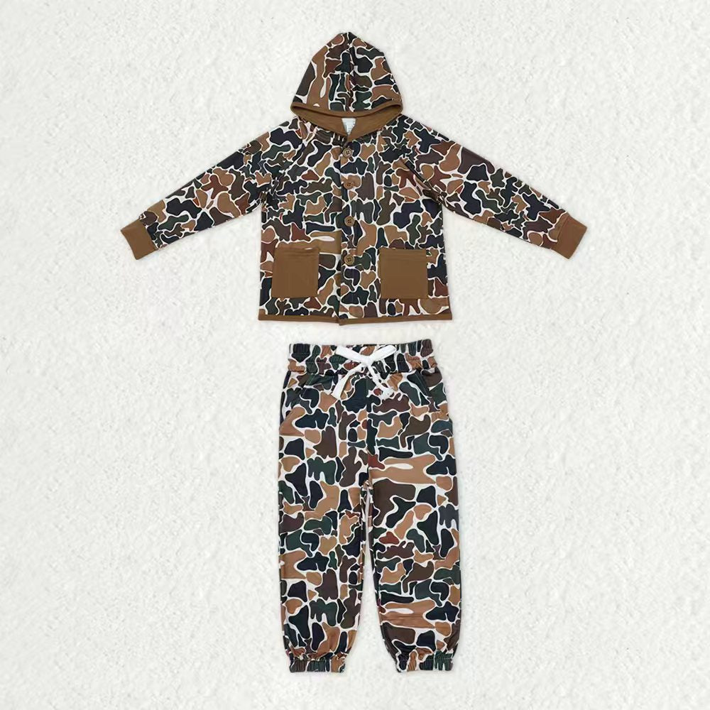 Sibling Baby Boys Southern Camo Button Pockets Hoodies Jogger Pants Hunting Clothes Sets